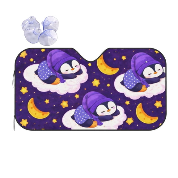 Sleeping Penguin Night Sky Car Windshield Sun Shade Universal Fit Auto Sun Visor Protector