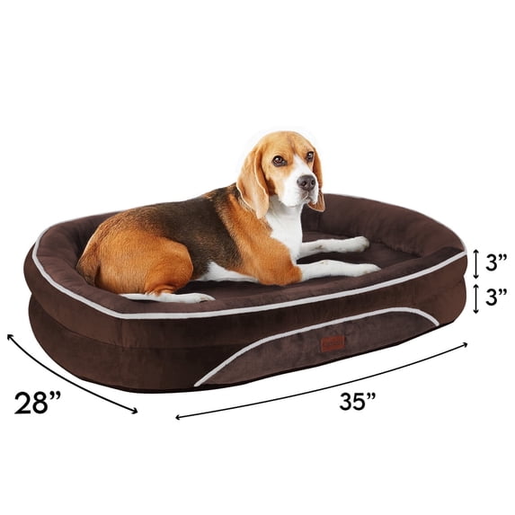Ophanie Brown Luxury Sofa-Style Pet Orthopedic Bed for Medium Dogs – Removable Machine-Washable Plush Cover, 4-Sided Bolster, Non-Slip Bottom, Size 35"x28"x6"