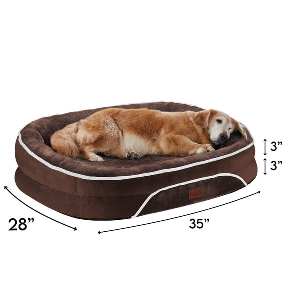 Ophanie Brown Luxury Sofa-Style Pet Orthopedic Bed for Medium Dogs – Removable Machine-Washable Plush Cover, 4-Sided Bolster, Non-Slip Bottom, Size 35"x28"x6"