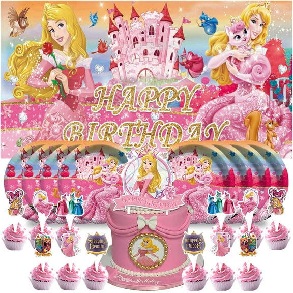 Sleeping Princess Birthday Supplies Plates Decorations Decor Backdrop Banner Cake Topper Fans