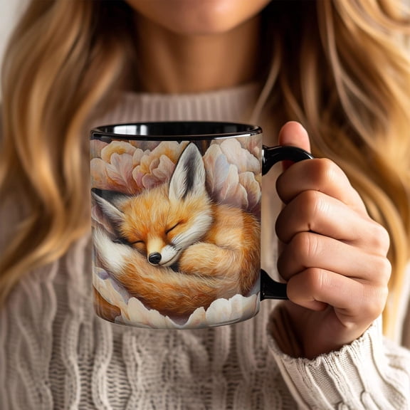 Sleeping Red Fox Baby Nestled In Bed Of Flowers, Mother's Day Gift, Birthday Gift, Gift For Her, Fox Lover Gift, Animal Lover Mug, Cute Fox