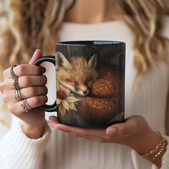 Sleeping Red Fox Baby Nestled In Bed Of Flowers, Mother's Day Gift, Birthday Gift, Gift For Her, Fox Lover Gift, Animal Lover Mug, Cute Fox
