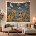 thumbnail image 1 of Sleeping Safari Animals Beneath a Crescent Moon, Cozy Illustration for Safari Fans, Nighttime Nursery Decor, Birthday Gift, Tapestry Wall Hanging for Bedroom and Living Room, 1 of 7