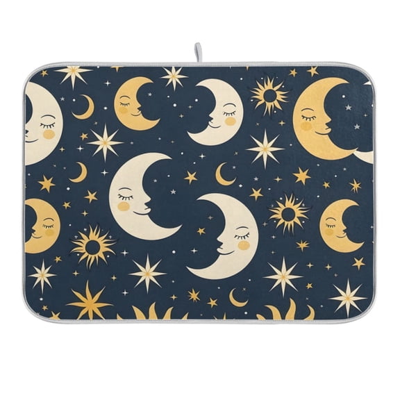Sleeping Sun and Moon Dish Drying Mat for Kitchen Counter 18x24 In Absorbent Microfiber Reversible Mats Dish Drainer Protector Rack Pad for Coffee Bar Table