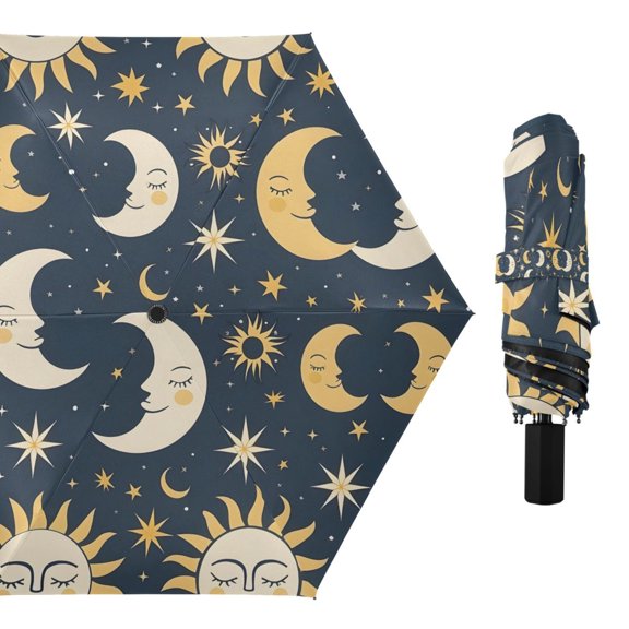 Sleeping Sun and Moon Compact Sun Umbrella Windproof Travel Umbrellas for Rain Strong Portable UV Protection
