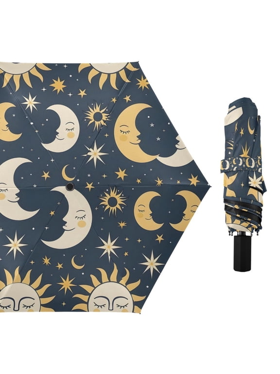 Sleeping Sun and Moon Compact Sun Umbrella Windproof Travel Umbrellas for Rain Strong Portable UV Protection