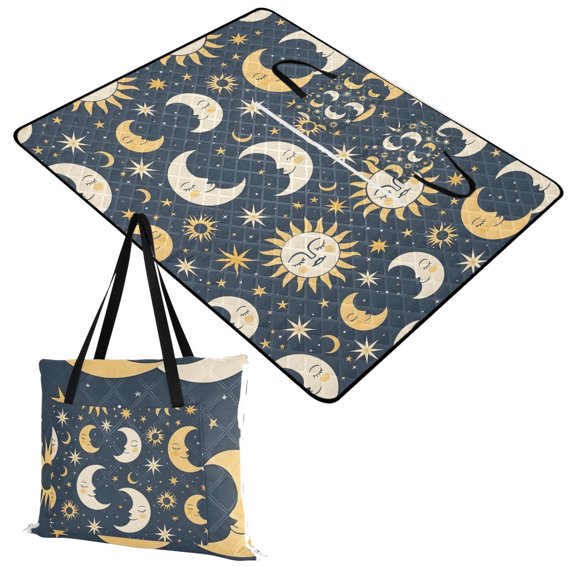 Sleeping Sun and Moon Extra Large Picnic Beach Blanket Waterproof Sand Proof Portable Outdoor Mat 60x80