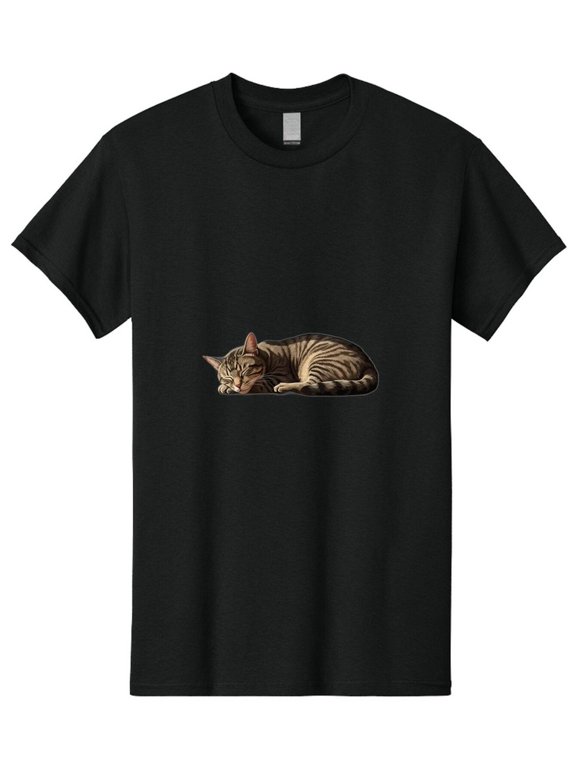 Sleeping Tabby Cat Mens Graphic 100 Percent Cotton Casual Summer Wear T-Shirt