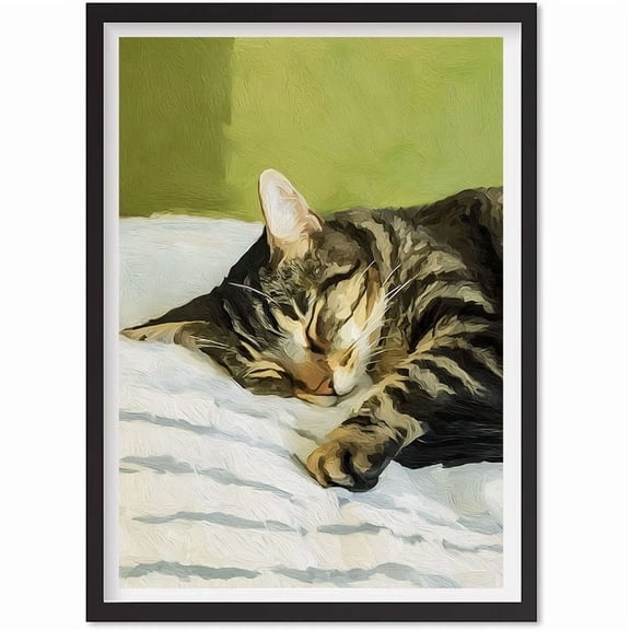 Sleeping Tabby Cat Print - Tabby Cat Artwork, Cat Painting, Cat Wall Art, Cat, Matte Canvas Stretched, Posters for Room Bedroom Living Room Bathroom Wall Decor, Posters & Art Prints, Gift.