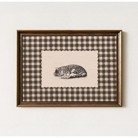 Sleeping Tabby Cat Vintage Pet Memorial Wall Decor Unframed Paper Print