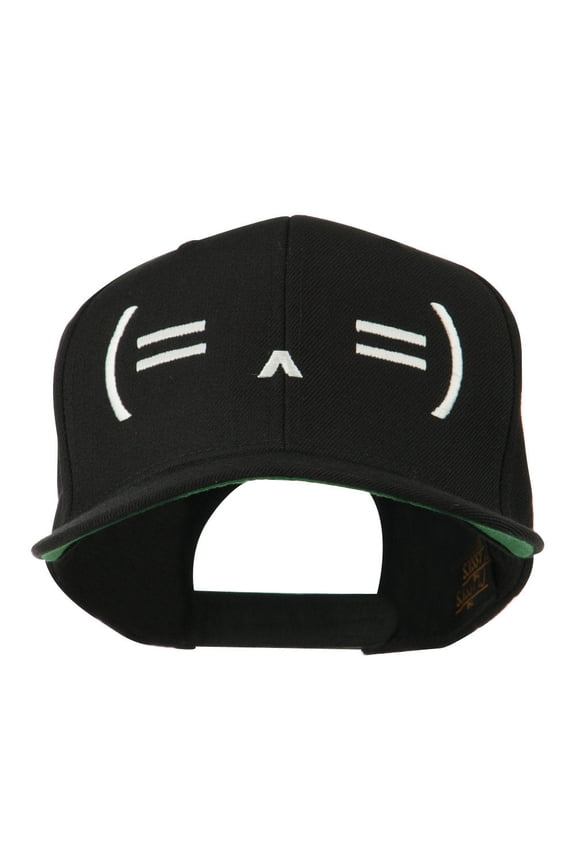 Sleeping Text Emoticon Embroidered Snapback Cap - Black OSFM