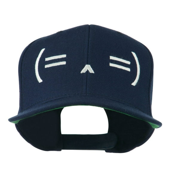 Sleeping Text Emoticon Embroidered Snapback Cap - Navy OSFM