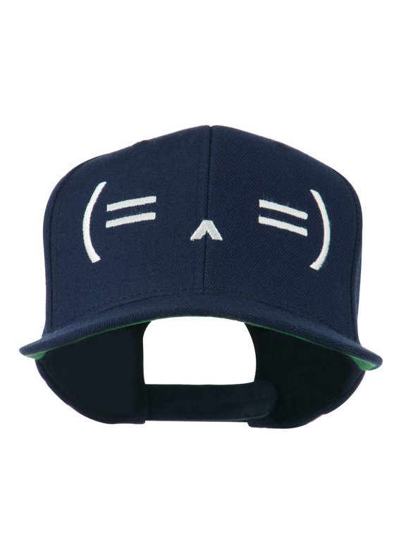Sleeping Text Emoticon Embroidered Snapback Cap - Navy OSFM