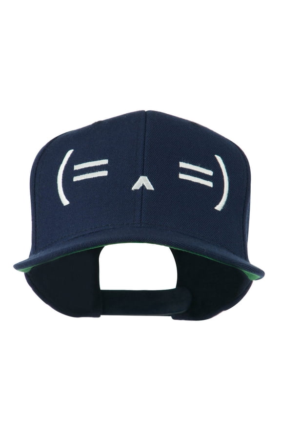 Sleeping Text Emoticon Embroidered Snapback Cap - Navy OSFM
