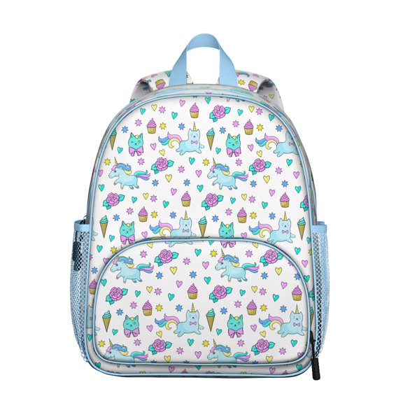 Sleeping Unicorn Backpack – Cute Baby Unicorn Pattern with Moon, Heart-Shaped Stars and Magical Rainbow Galaxy Theme