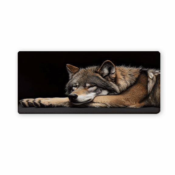 Sleeping Wolf Mouse Pad 35.4 x 15.8 Inches Rubber Desk Mat for Office Gaming Home Use