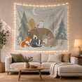 thumbnail image 1 of Sleeping Woodland Animals on Bear Against Forest Night Sky, Calming Illustration for Kids Room, Nature Art Decor, Birthday Gift Tapestry Wall Hanging for Nursery and Bedroom, 1 of 7