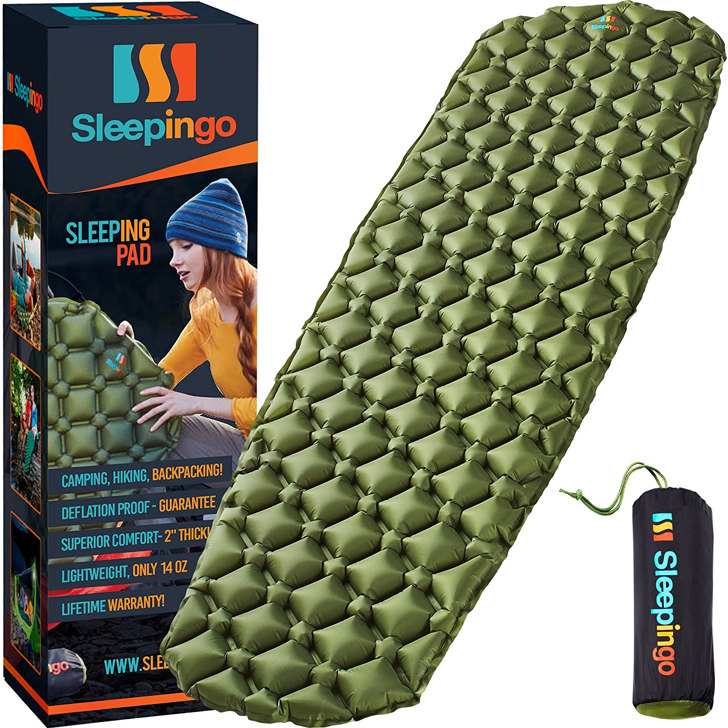 Sleepingo Camping Sleeping Pad - Mat, (Large), Ultralight 14.5 OZ, Best Sleeping Pads for Backpacking, Hiking Air Mattress - Lightweight, Inflatable & Compact, Camp Sleep Pad - image 1 of 7