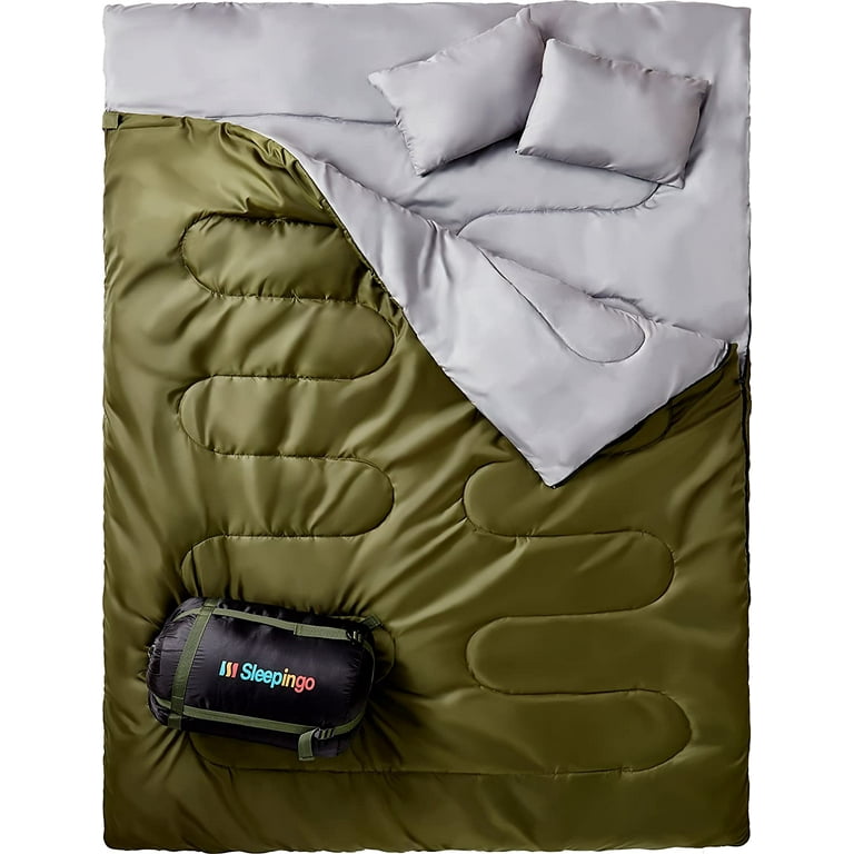 Sleepingo Double Sleeping Bag for Backpacking, Camping, Or Hiking. Queen  Size XL! Cold Weather 2 Person Waterproof Sleeping Bag for Adults Or Teens. 