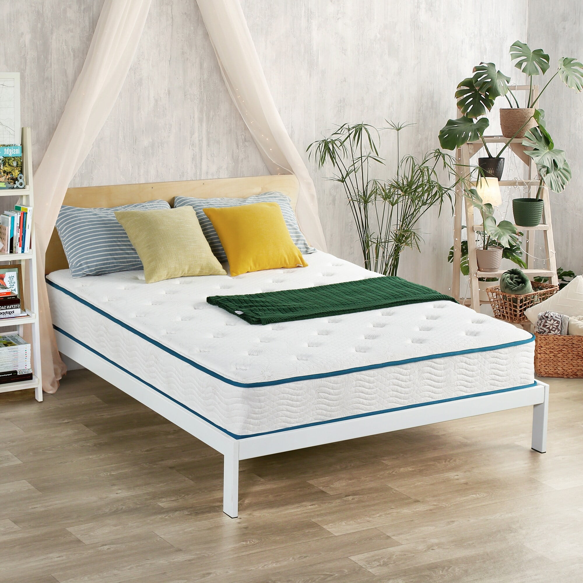 Sleeplanner 10 inch Tight Top Spring Mattress Dark Green Piping Queen