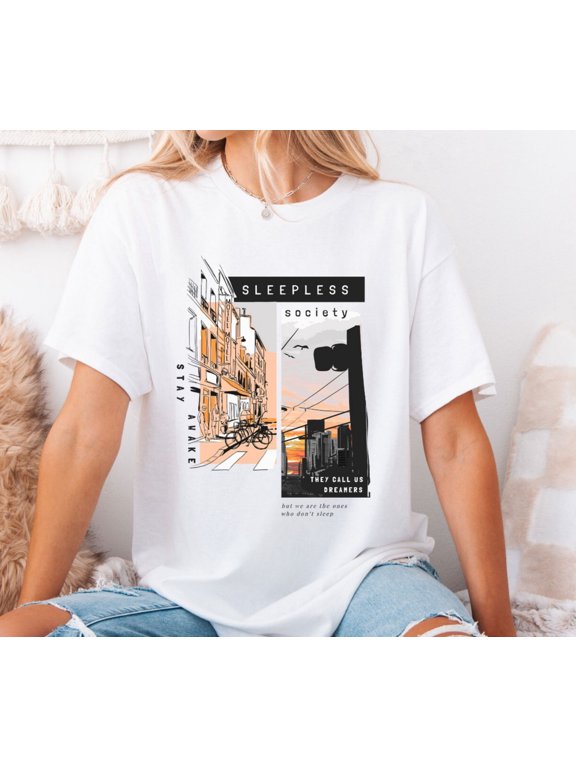 Sleepless Society Shirt, Dreamers Quote T-Shirt, Urban Nightlife Graphic Tee