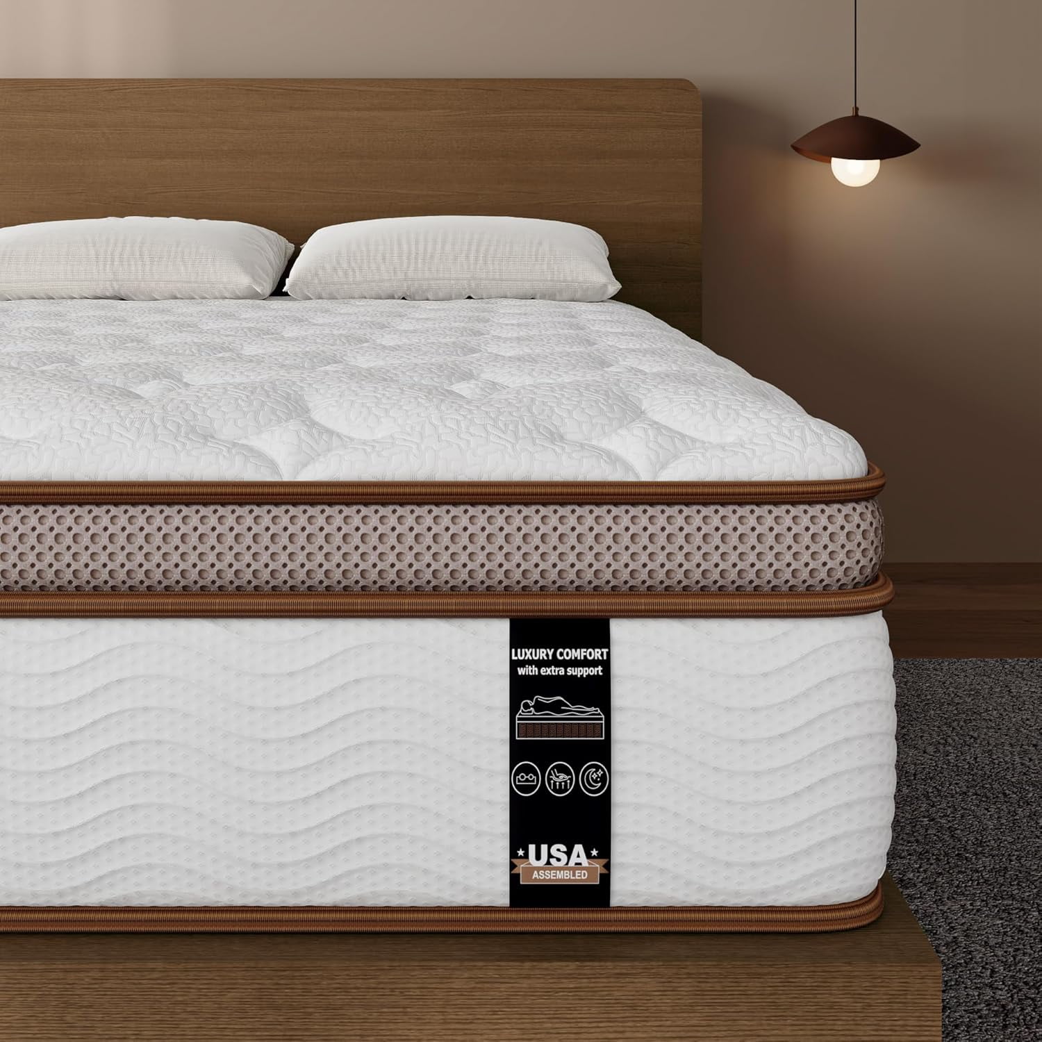 Sleepmax Queen Mattress 12 Inch Firm Hybrid Mattress for Extra Lumbar