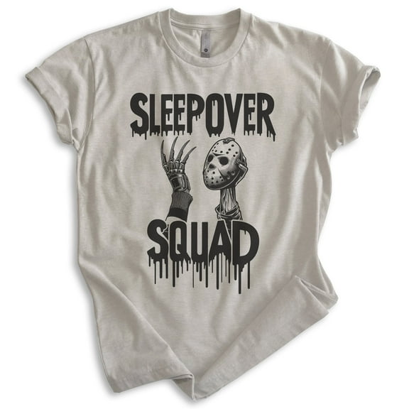 Sleepover Squad T-shirt, Unisex Women's Men's Shirt, Horror Movie Classic Film Lover Halloween Gift, Light Silk Gray, Large
