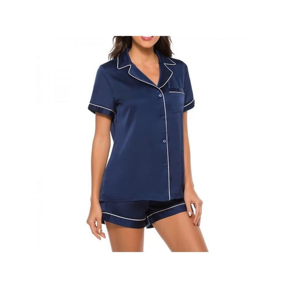 Sleepshirt Women's Short Sleeves Button Down Tee and Shorts Pajama Set