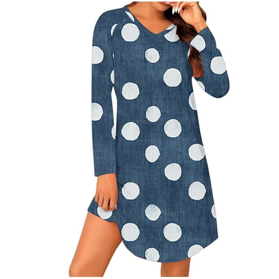 Sleepshirts for Women Soft New Long Sleeve Trendy T-Shirt Nightgown for Women Loose V Neck Pullover Casual A-Line Loungewear Sleepdress Navy L