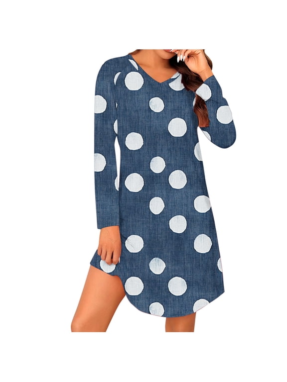 Sleepshirts for Women Soft New Long Sleeve Trendy T-Shirt Nightgown for Women Loose V Neck Pullover Casual A-Line Loungewear Sleepdress Navy L