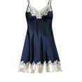 thumbnail image 1 of Sleepshirts with Pockets New Womens Nightgowns Lace Floral Satin V-Neck Nightdress Lightweight Chest Padded Nightwear Navy XL, 1 of 6