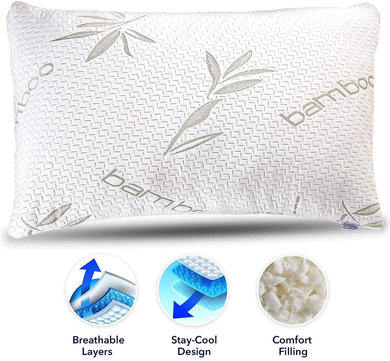 Sleepsia Bamboo Pillow, Standard Size Premium Memory Foam Pillow with