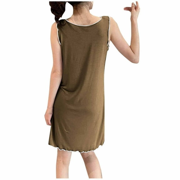 Sleepwear Dress New Soft Cotton Nightgowns for Women Sleeveless Tank Sleepshirts V Neck Sleepwear Night Gown Comfy Casual Pajama Coffee M