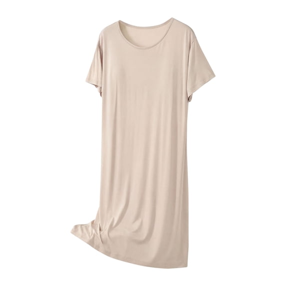 Sleepwear Dress Long Women’s Short Sleeve Sleep Dress, Loose Round Neck Casual Home Nightdress,Lightweight Summer Nightgown Beige L