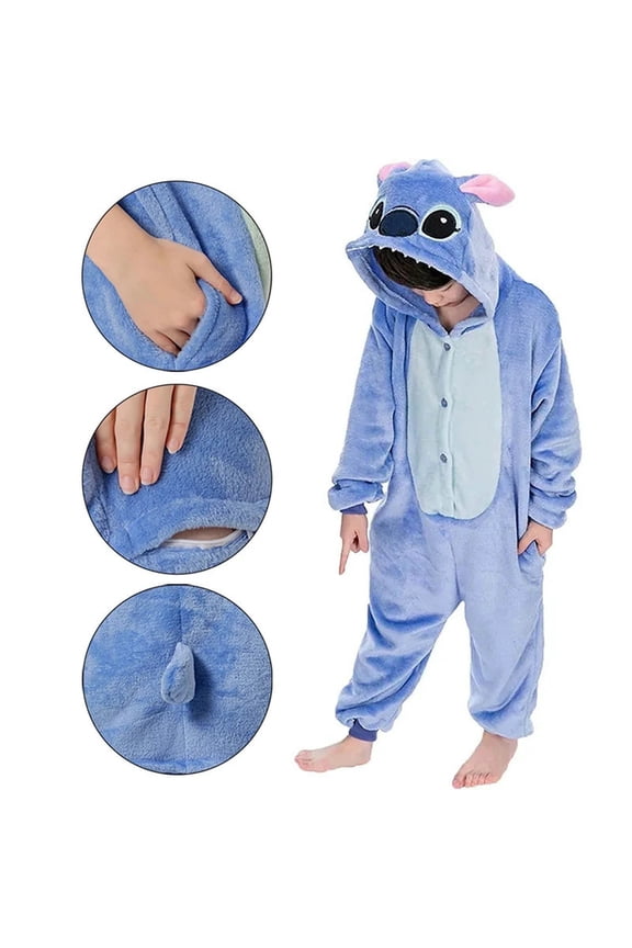 Sleepwear Holiday Pajamas Cosplay Cartoon Hooded Kid Girls Boy Stitch Jumpsuits