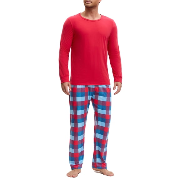INSPIRE CHIC Sleepwear Long Sleeve Tops and Pants Plaid Family Pajamas Set L Men's Red