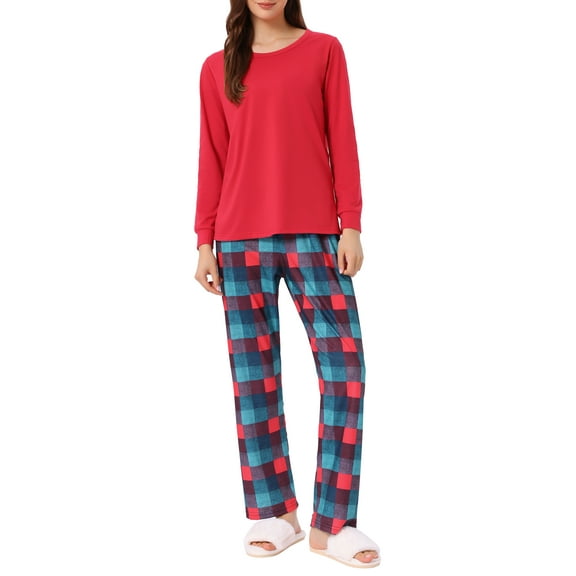 INSPIRE CHIC Sleepwear Long Sleeve Tops and Pants Plaid Family Pajamas Set M Women's Red