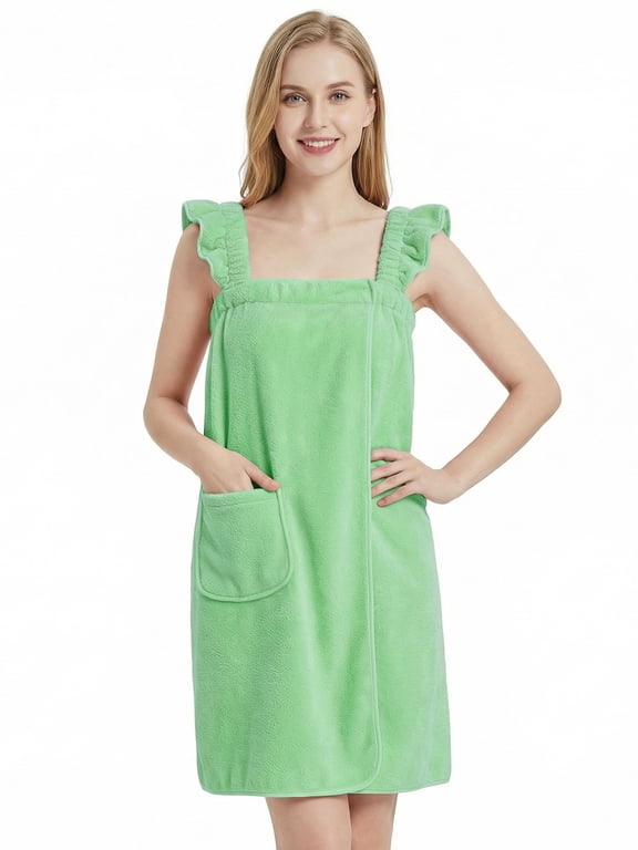 Ruffled Straps Towel Wrap - Absorbent & Quick Dry Towel Robe for Women(Sage,S/M)