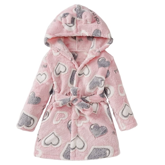Sleepwear Robes Kids Flannel Bathrobe Cartoon Hooded Robe Thick Night Gown Warm Home Sleepwear Outfit RD2 12M-24M