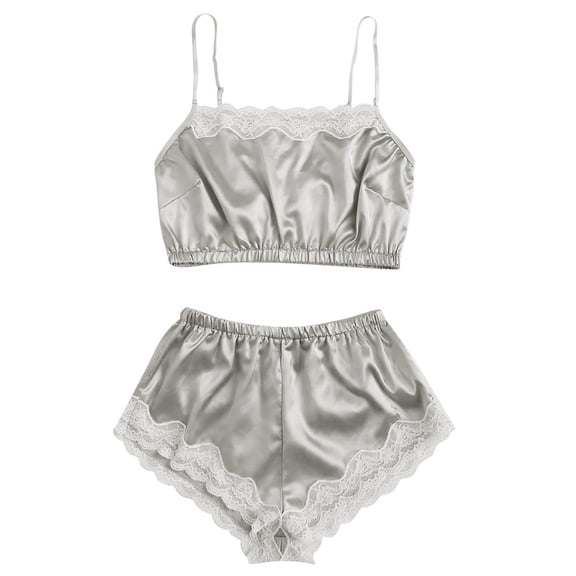 Sleepwear for Women New Women's Satin Pajamas Women Cami Tops Short Pants Pjs Set Lace Underwear Nightwear Sleepwear for Home Pajamas for Women Set Gray XL New