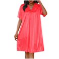 thumbnail image 1 of Sleepwear for Women Plus Size New Women's Nightgown Short Sleeve Sleepwear V Neck Lace Patchwork Tshirts Dress Loose Pajamas Comfy Nightdress Red One Size, 1 of 4