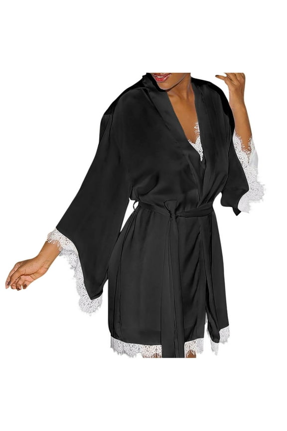 Sleepwear Women's Satin Nightgown with Robes Set 2 Piece Sexy Lace Cami Nightwear Kimono Bridesmaid Robes