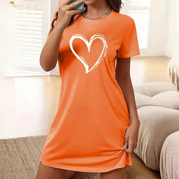 Sleepwear Womens Night Gown Womens Pajama Women's Oversized Short Nightgown Fashion Chest Print Short Sleeve Nightdress
