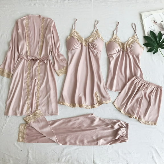 Sleepwear for Women Cozy Pjs for Women Set Pajamas Women Women's Sleepwear Long Pants+Tops Pajamas Five Piece Set Home