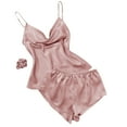 thumbnail image 1 of Sleepwear for Women Pajama Set 3 Piece Satin Nightshirts Pjs Outfits Sleeveless Cami Top, Shorts and Hair Ties, 1 of 5