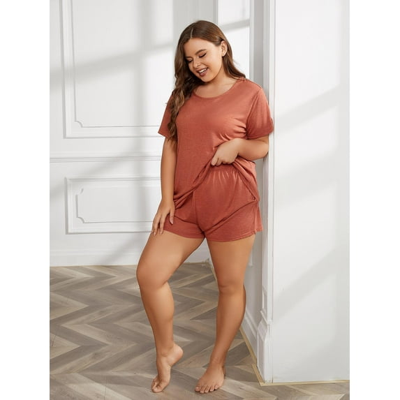 Sleepwear for Women Plus Size Pajama Set 2 Piece Short Sleeve Top and Shorts Soft Loungewear