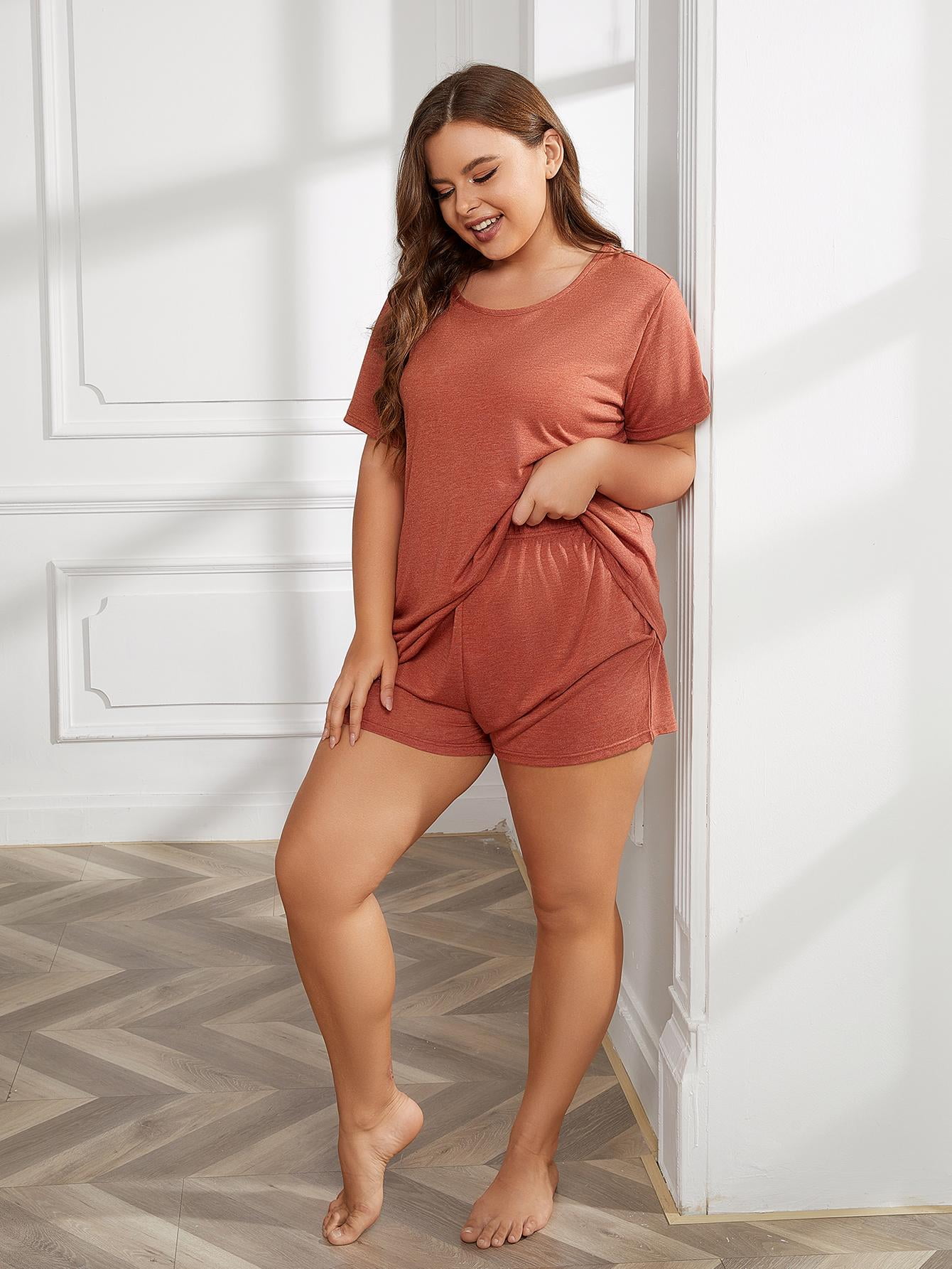 Sleepwear for Women Plus Size Pajama Set 2 Piece Short Sleeve Top and