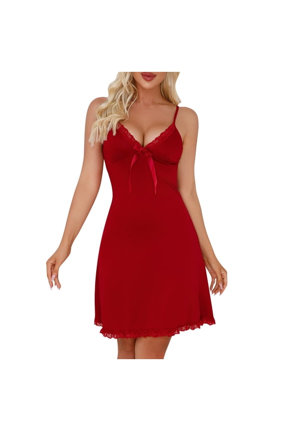 Sleepwear for Women Sexy Women's Sexy Sleepwear Lace Trim Cami Nightgowns For Women Slit Hem Mini Nightdress Causal Cute Loungewear