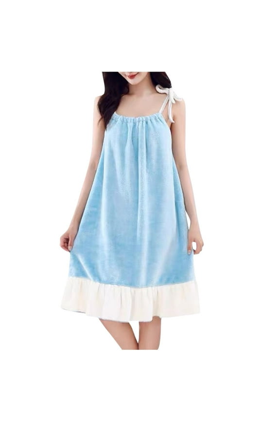 Sleepwear for Women Womens Bath Towel Dress with Straps Absorbent Bathing Spa Shower Wrap Towel Dress Plus Size Nightgowns Blue One Size