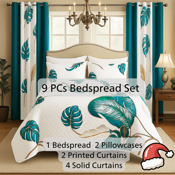 9 Piece Bed Sheet Set In a Bag with Curtains, Queen Comforter Set, Soft Deep Pocket Sheets,Microfiber Bedding